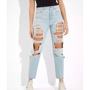 American Eagle High Rise Ripped Mom Jean Sz 2